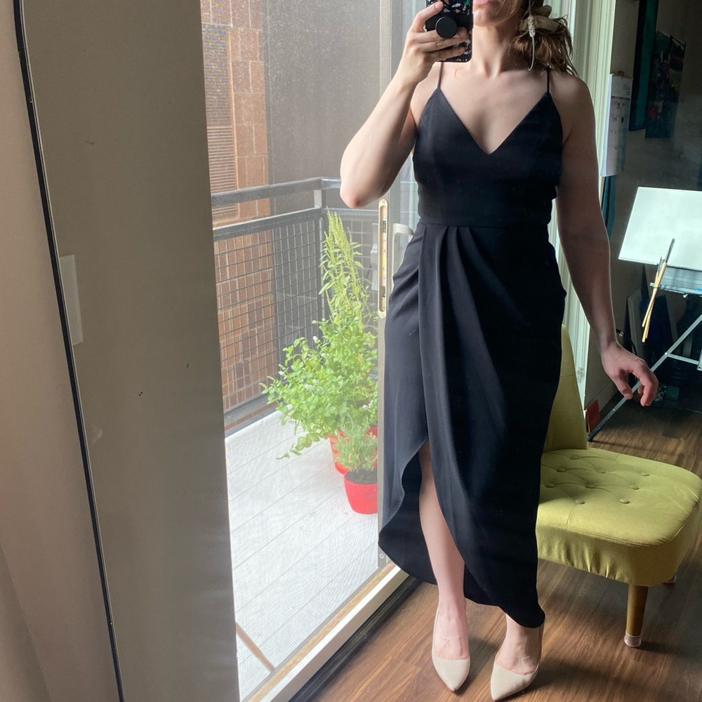XScape midi high low black dress